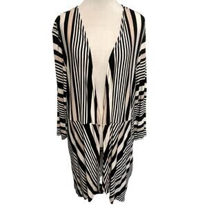 Catherines Open Draped Cardigan Womens Size 2X Black Tan & Cream Striped Topper